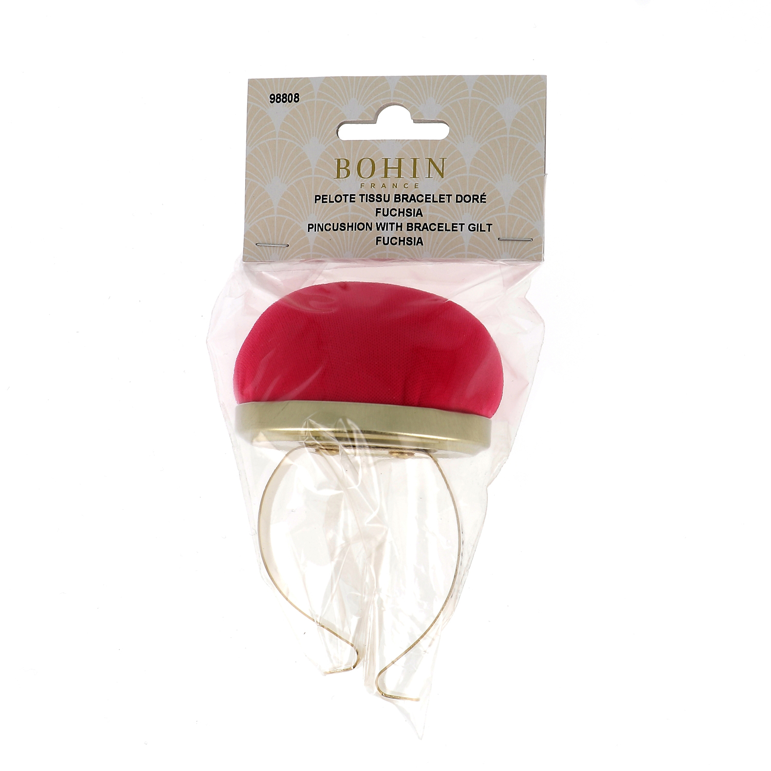 Velvet pincushion with metallic bracelet