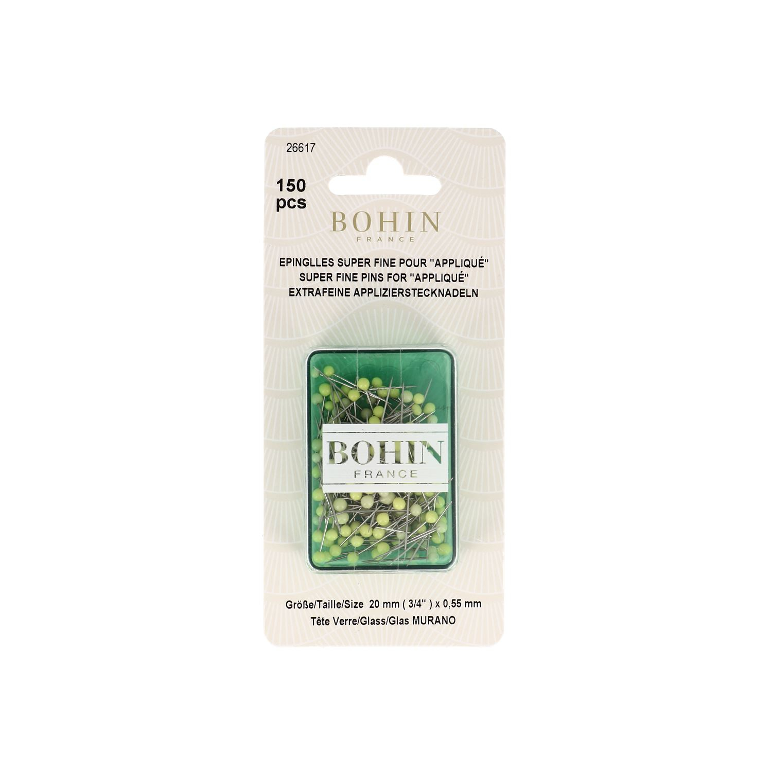 Glass head "super-fine" pins for appliqué M7