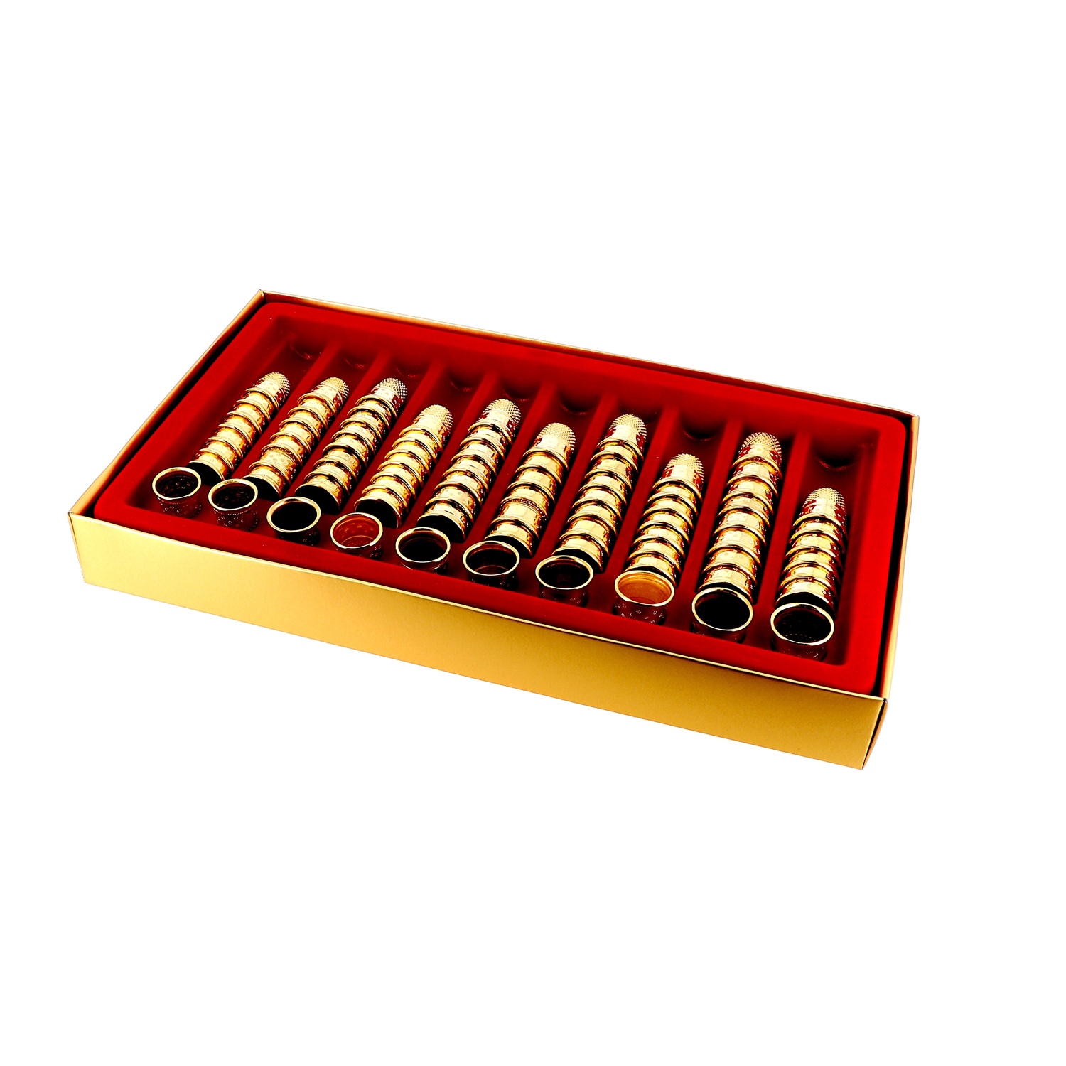 Thimble assortment in suede tray