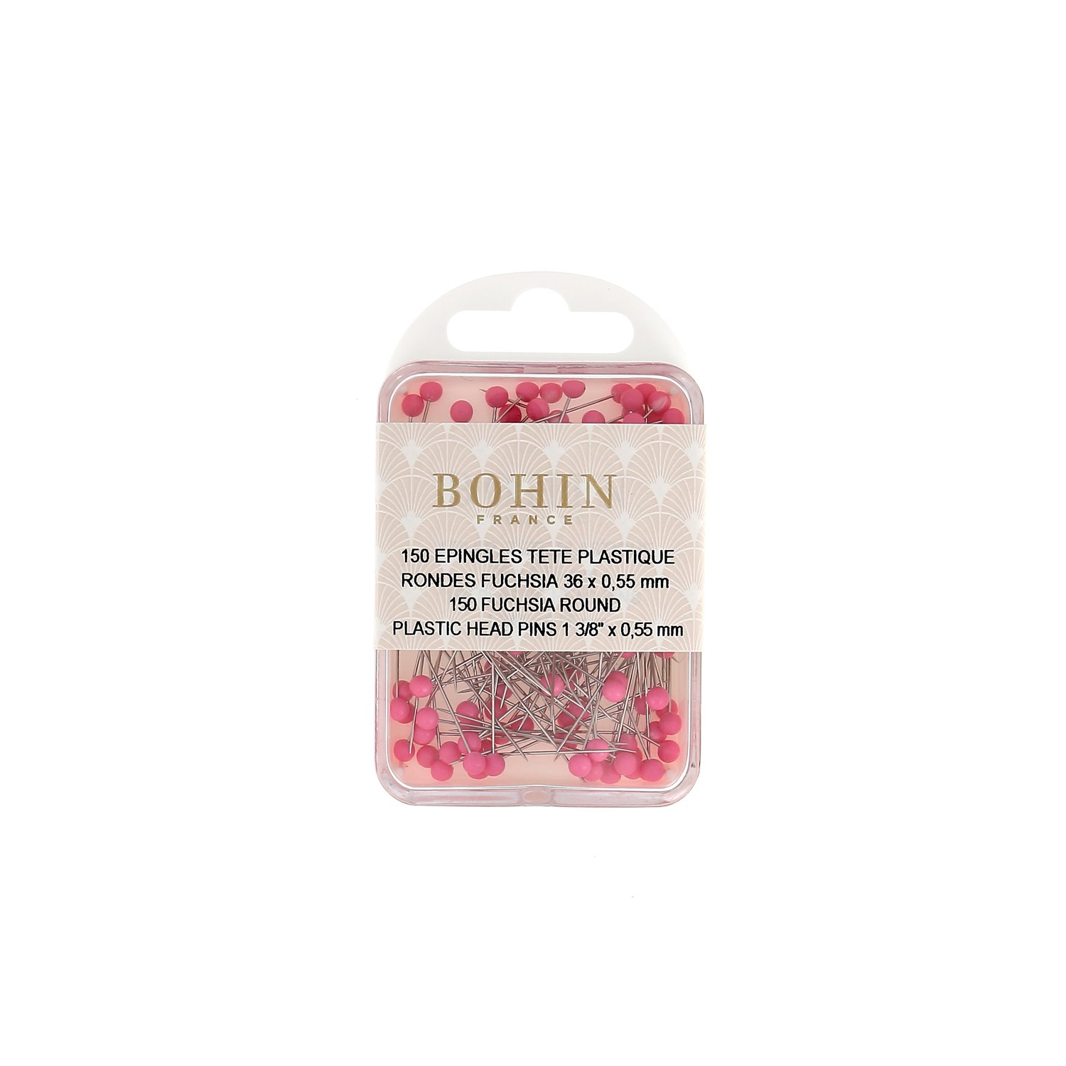 ÉPINGLES TÊTE PLASTIQUE PASTILLE FUCHSIA - 42 x 0.55 mm - Blister x100