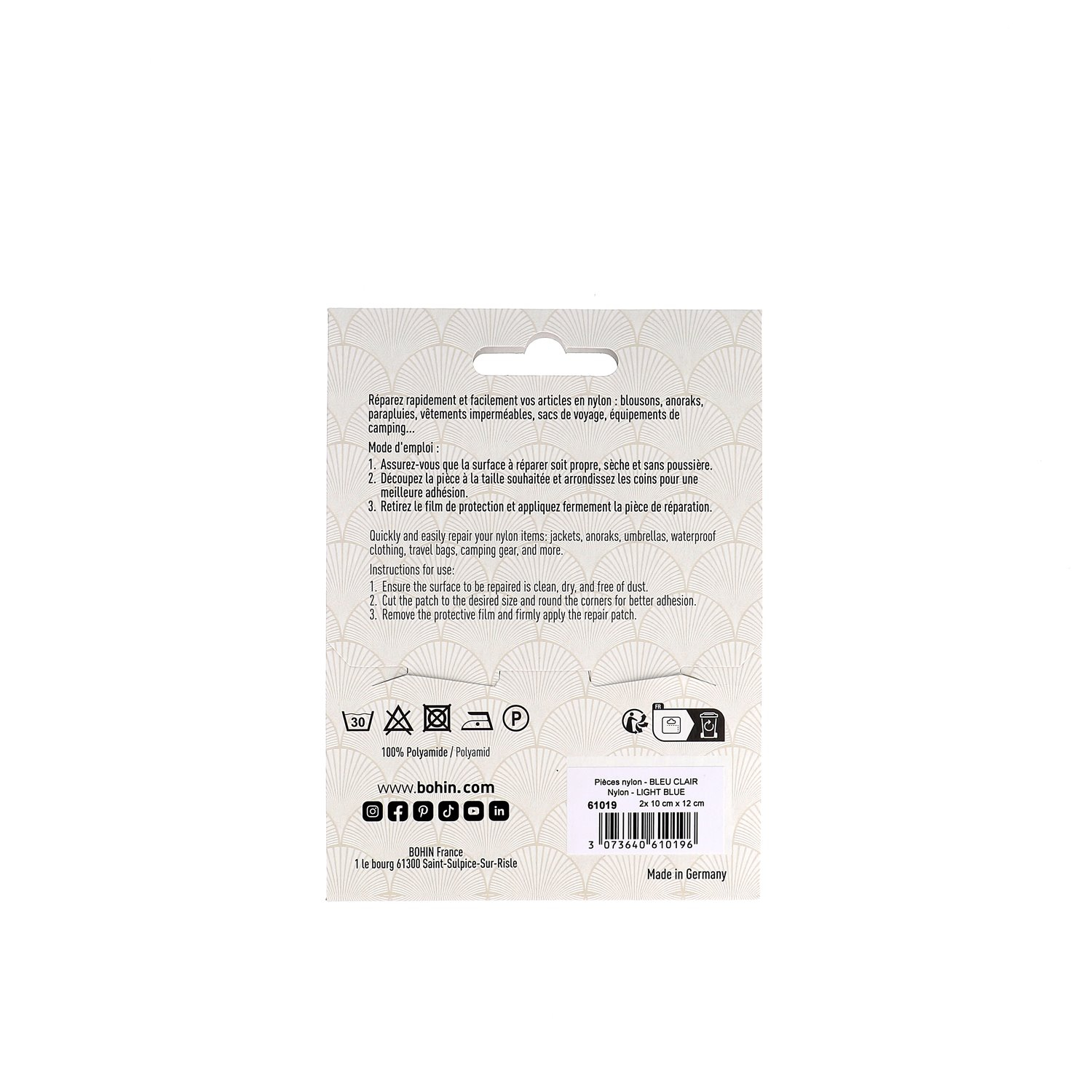 PIECE NYLON AUTOCOL. 2x 10*12cm - BLEU CLAIR