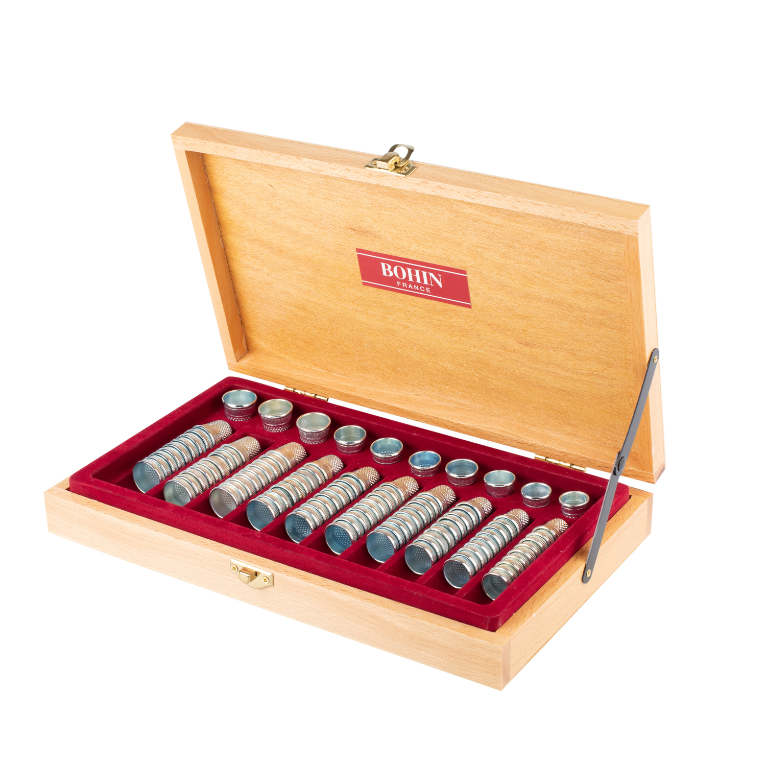 Thimble assortment in wooden case