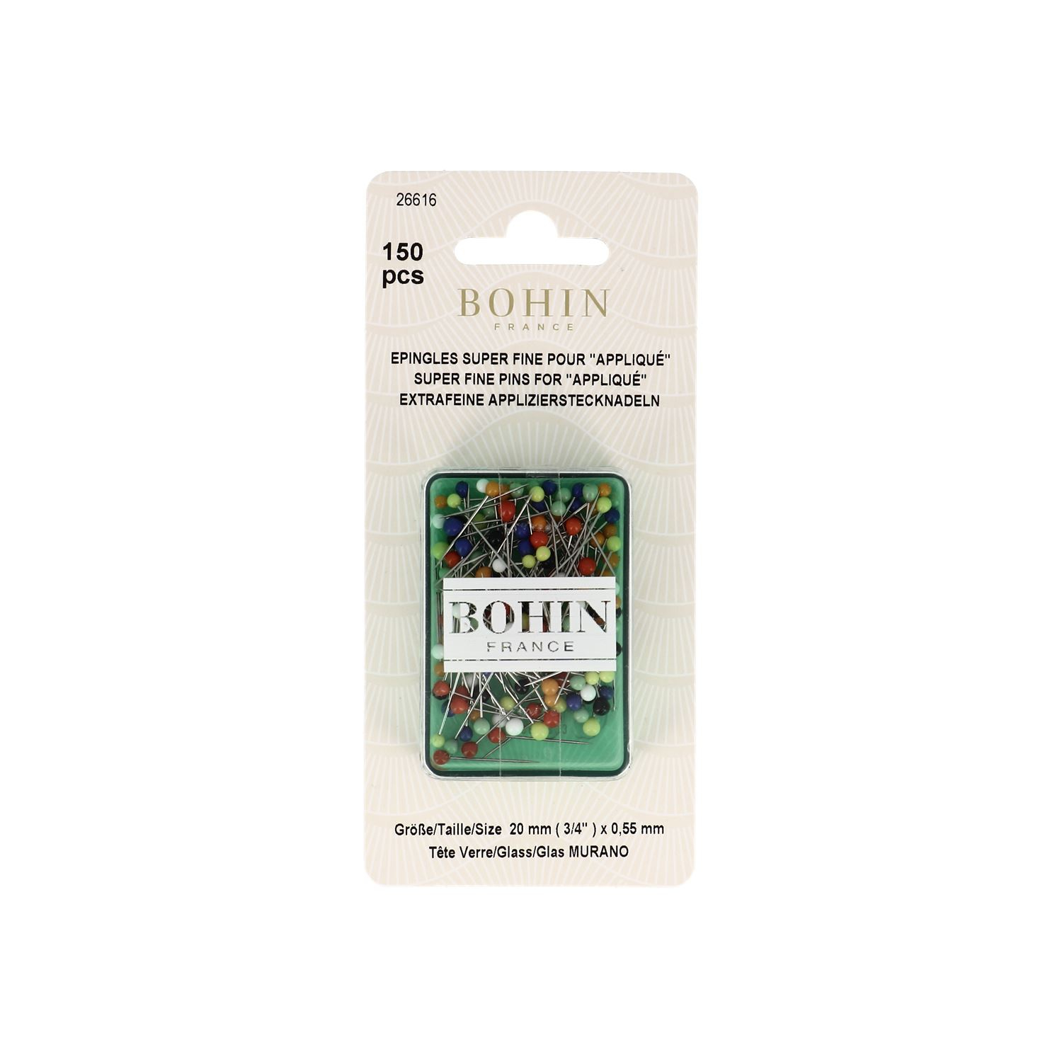 Glass head "super-fine" pins for appliqué M7