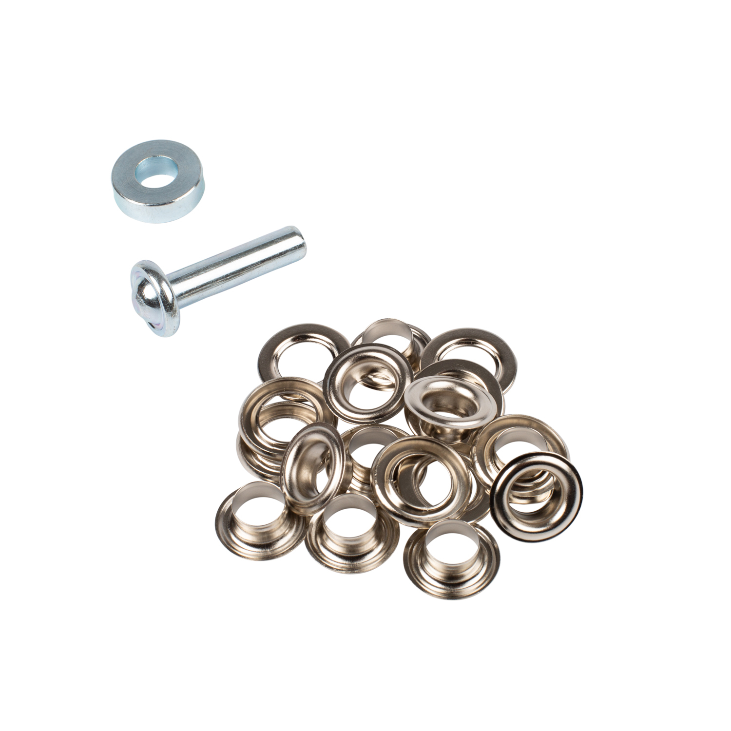 Eyelets with washers and tool
