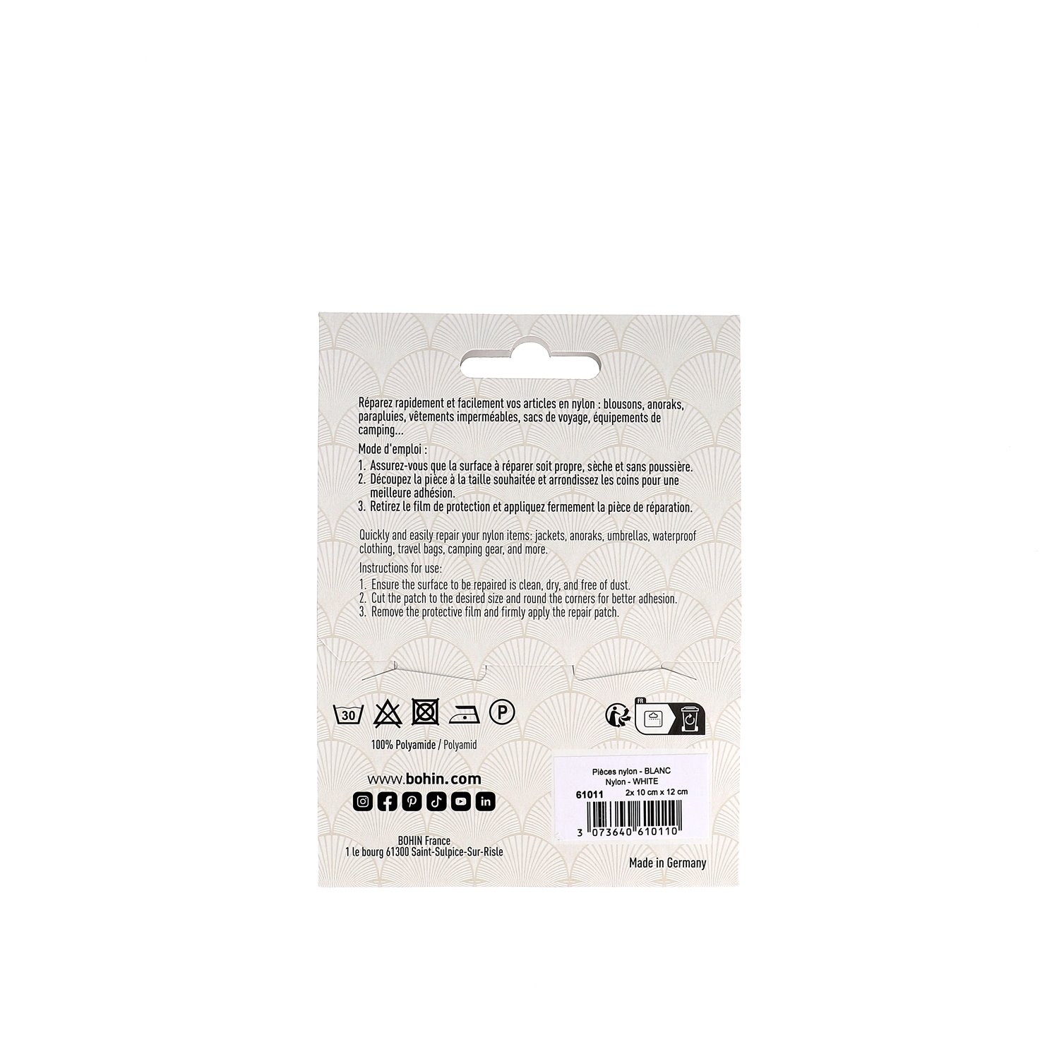 Self-adhesive nylon repairs - 10x12cm - White - Blister x2