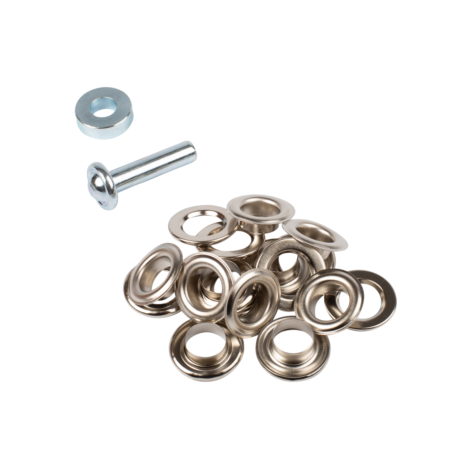 Eyelets with washers and tool
