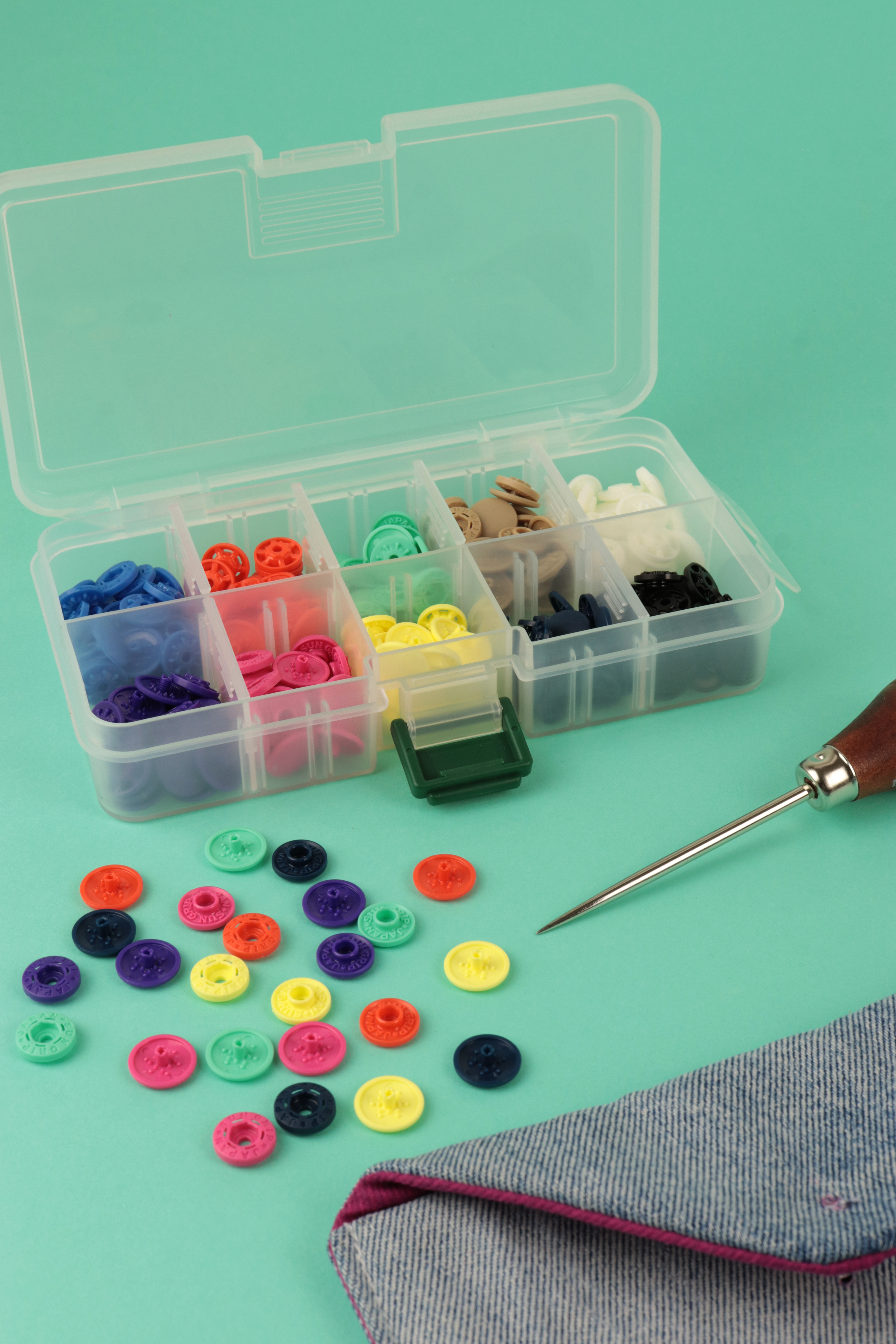 "FINGER SNAP" BUTTON 13mm 1/2"-BOX OF 80 assorted