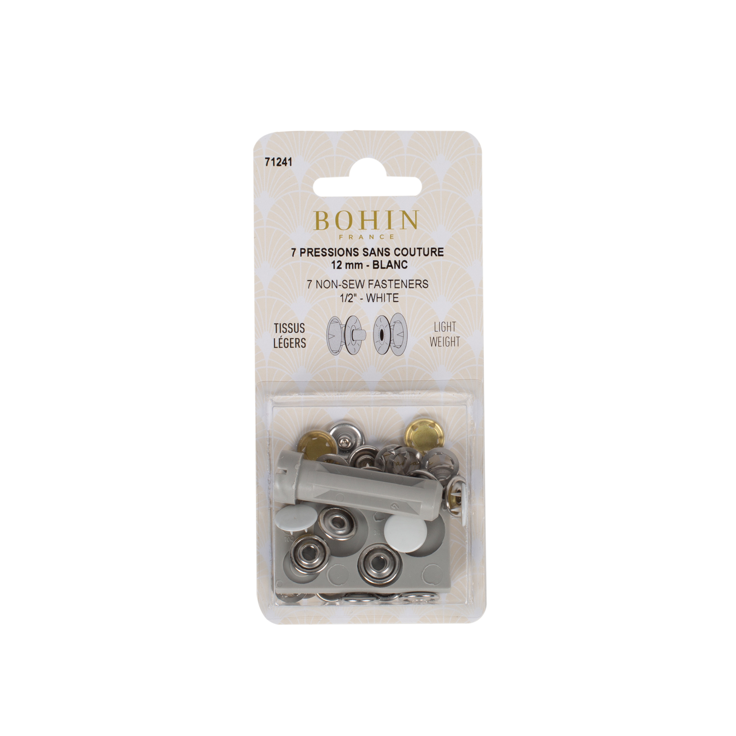 Light fabrics colored non sew fasteners 