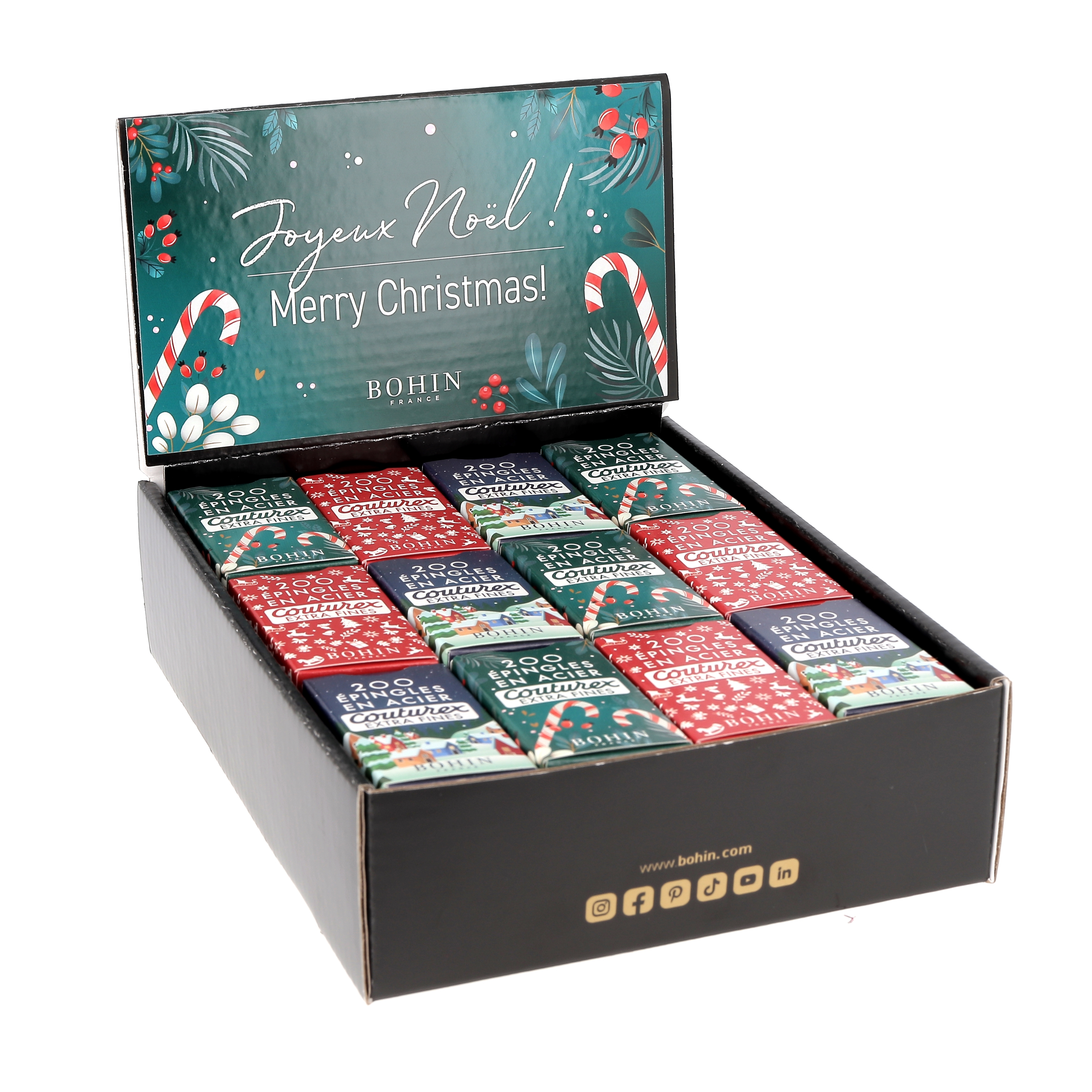 Extra-fine Couturex pins – 200 pces EC4 N°4 = 30 mm - ø 0,60 mm - Christmas- Disp.x36