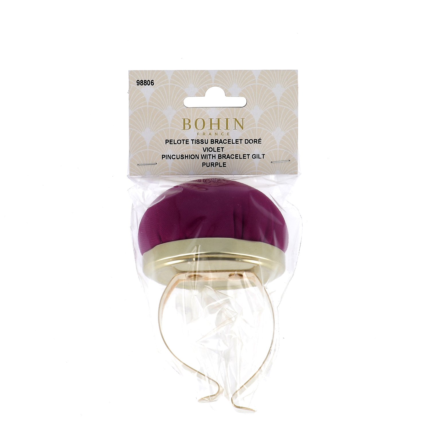 Velvet pincushion with metallic bracelet
