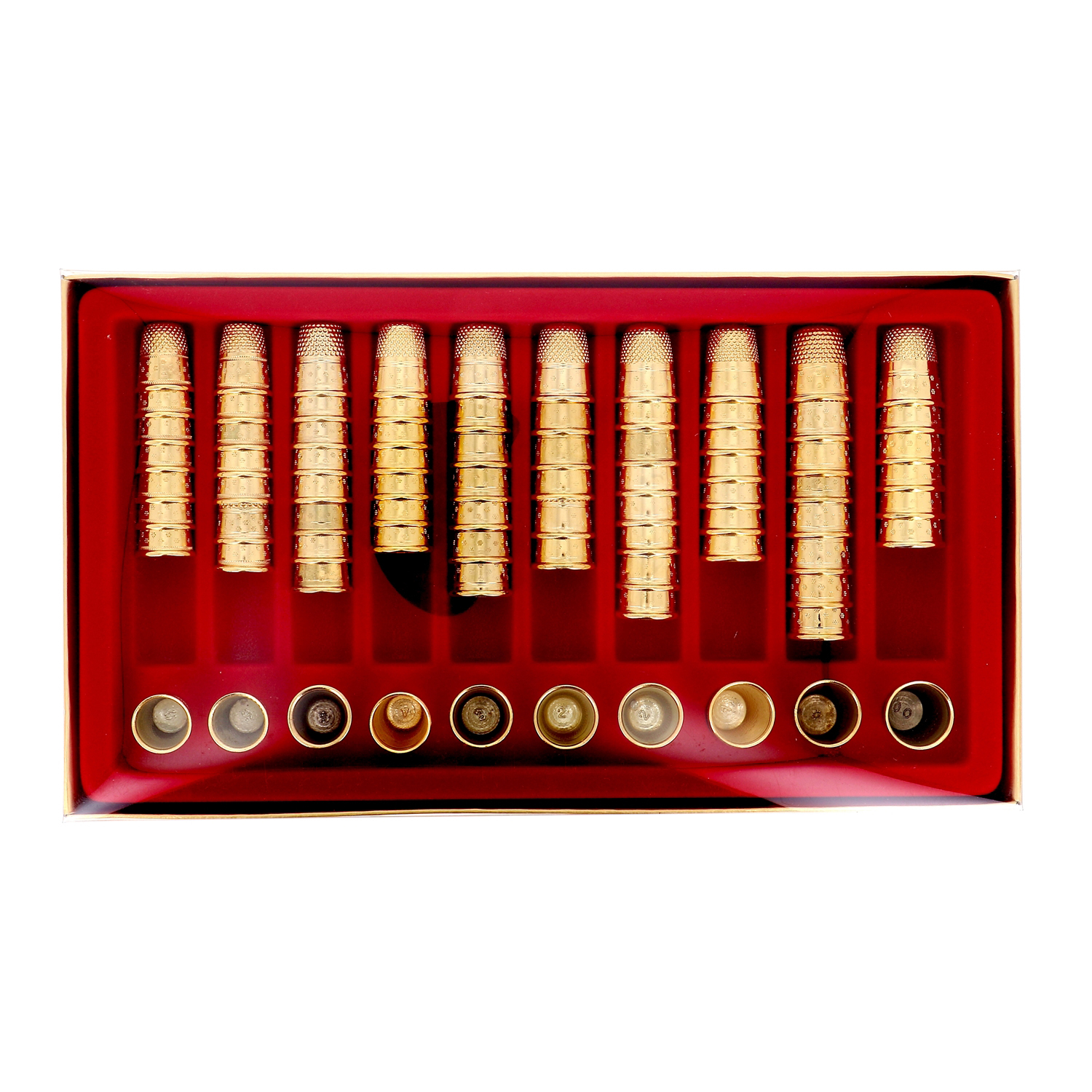 Thimble assortment in suede tray