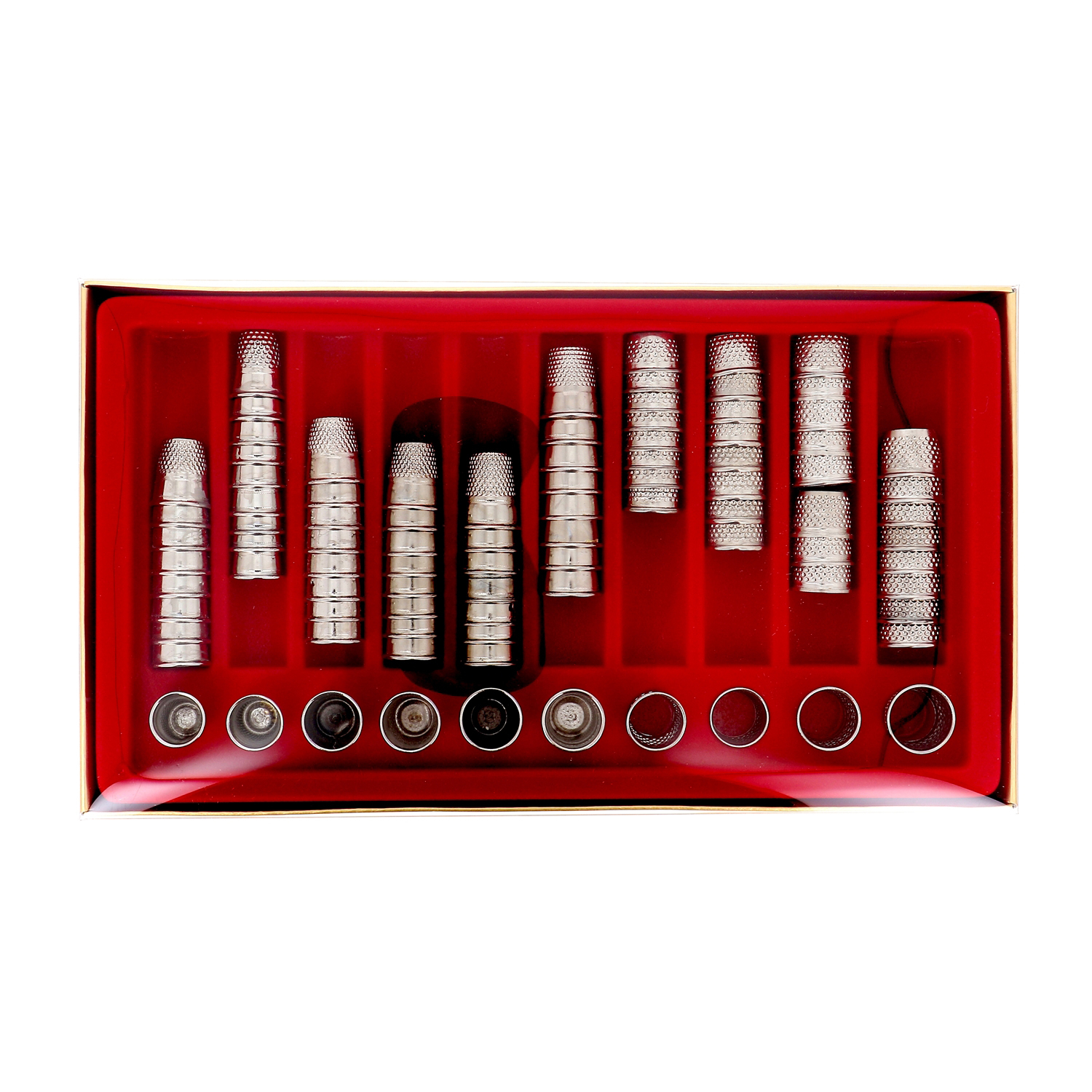 Thimble assortment in wooden case