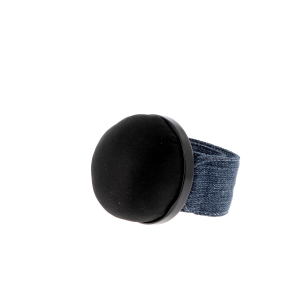Black pincushion & denim upcycled slap bracelet
