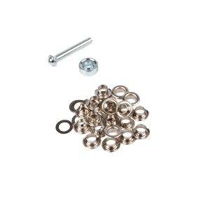 Eyelets with washers and tool