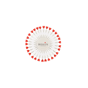 Plastic head pins - Red heart - 38 x 0,60 mm. - Wheel of 30 heart pins