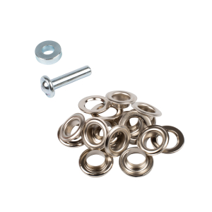 Eyelets with washers and tool