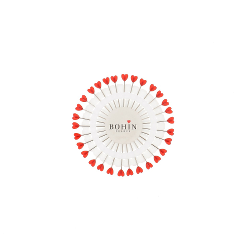 Plastic head pins - Red heart - 38 x 0,60 mm. - Wheel of 30 heart pins